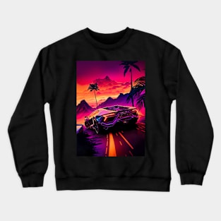 Synthwave aesthetic sport car with palms Crewneck Sweatshirt